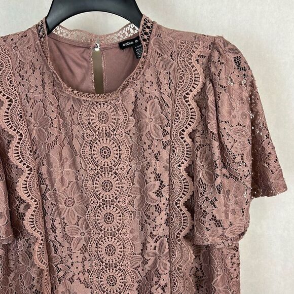Cable & Gauge Short Sleeved Lace Blouse Top Shirt Sz Large Short Sleeve Dressy - Picture 2 of 8